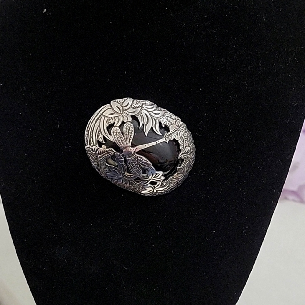 Dragonfly pin, Sterling Silver and Onyx